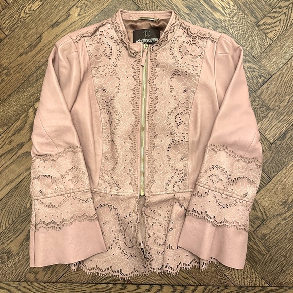 Roberto Cavalli Pink Laser Cut Pink Leather Jacket - Picture 4 of 8